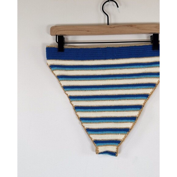 My Beachy Side Emily In Paris Bikini Bottom Blue Stripe Crochet High Leg Large - Picture 8 of 10